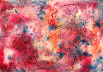 Abstract artistic hand painted watercolo, red color palette