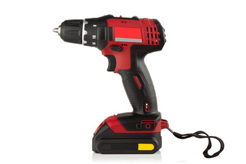 cordless drill, screwdriver on white background