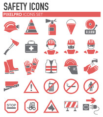 Safety red grey icons on white background for graphic and web design, Modern simple vector sign. Internet concept. Trendy symbol for website design web button or mobile
