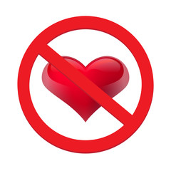 Ban love heart. Symbol of forbidden and stop love. Vector illustration - Vector