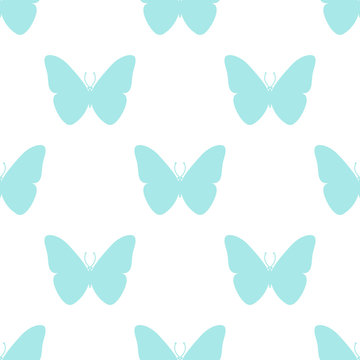 Seamless pattern. Colourful butterfly on white background.
