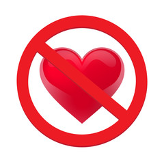 Ban love heart. Symbol of forbidden and stop love. Vector illustration - Vector