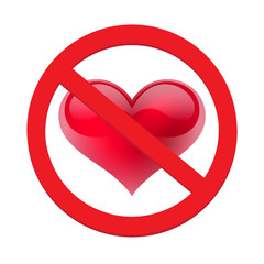 Ban love heart. Symbol of forbidden and stop love. Vector illustration - Vector