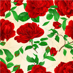 Seamless texture red roses with buds and leaves vintage  on a white background set three vector illustration editable hand draw