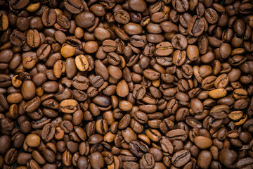 coffee, good and bad grains (coffee variety). food background.