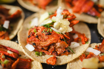 tacos al pastor, mexican taco, street food in mexico city