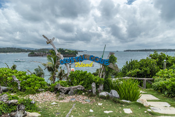 The inscription on a beautiful tropical Crystal Cove island near Boracay island in the Philippines