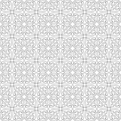 Seamless black&white abstract floral pattern. Lines, strokes. Decorative lattice in Arabic style. Tiles, arabesque. Swatch is included in EPS file.
