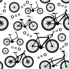 Bicycles. Seamless pattern of bicycle parts.