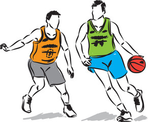 Fototapeta premium two basketball players with ball vector illustration