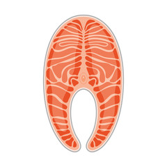 Salmon steak. Slice of red fish salmon, isolated on white background. Vector illustration.