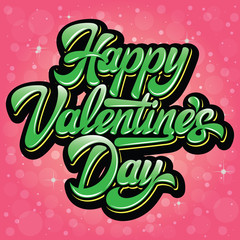 Calligraphic stylish vector inscription Happy Valentines Day on red bokeh background