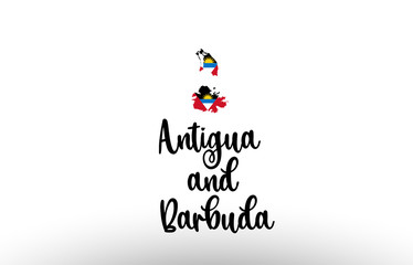 Antigua and Barbuda country big text with flag inside map concept logo