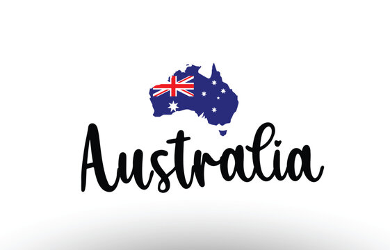 Australia country big text with flag inside map concept logo
