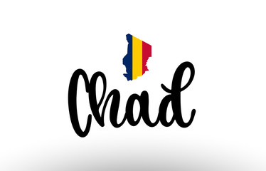 Chad country big text with flag inside map concept logo