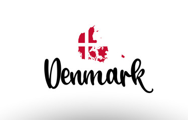 Denmark country big text with flag inside map concept logo