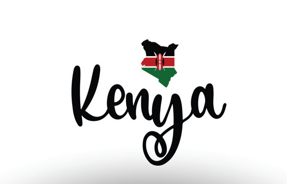 Kenya country big text with flag inside map concept logo