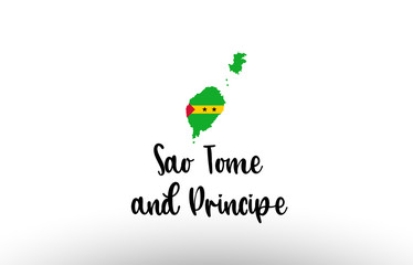 Sao Tome and Principe country big text with flag inside map concept logo