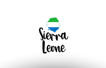 Sierra Leone country big text with flag inside map concept logo