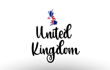United Kingdom UK country big text with flag inside map concept logo