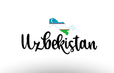 Uzbekistan country big text with flag inside map concept logo
