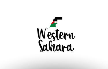 Western Sahara country big text with flag inside map concept logo