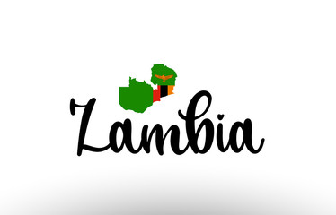 Zambia country big text with flag inside map concept logo
