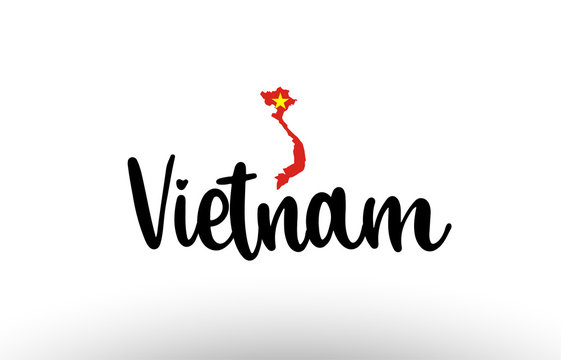 Vietnam country big text with flag inside map concept logo