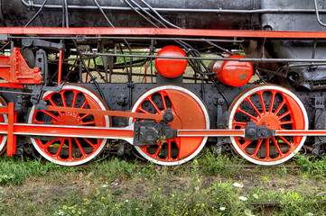 Steel wheels of a steam locomotive