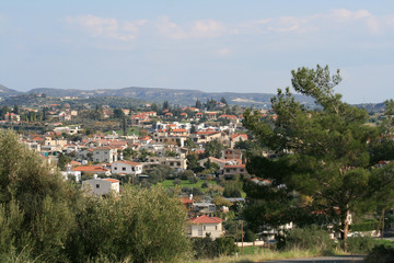 Fototapeta na wymiar Panoramic view of a mediterranean village Pyrgos, Limassol district, Cyprus at the end of December