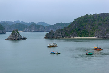 Fototapeta na wymiar Beautiful panorama of Ha Long Bay (Descending Dragon Bay) popular tourist destination in Asia. Vietnam.