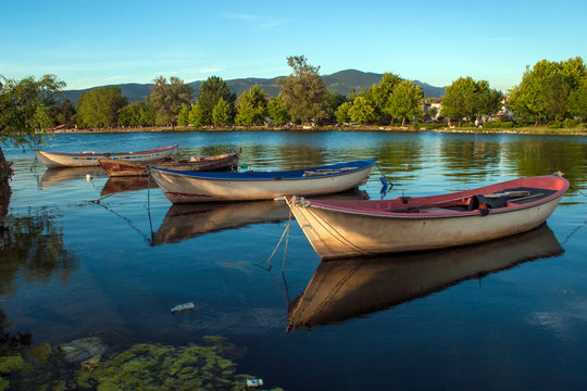 fishing boats on Iznik Lake in Bursa, Turkey