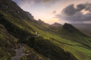 Scenic sight of the Quiraing, Isle of Skye, Scotland.