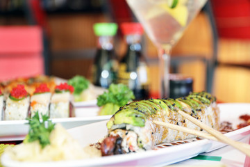 Sushi plate, martini 