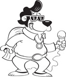 Black and white illustration of a bear dressed as a Rock and Roll singer.
