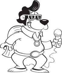 Black and white illustration of a bear dressed as a Rock and Roll singer.