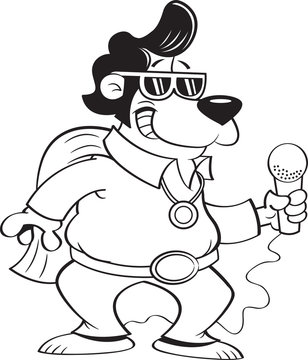 recommend clip art: Black and white illustration of a bear dressed as a Rock and Roll singer.