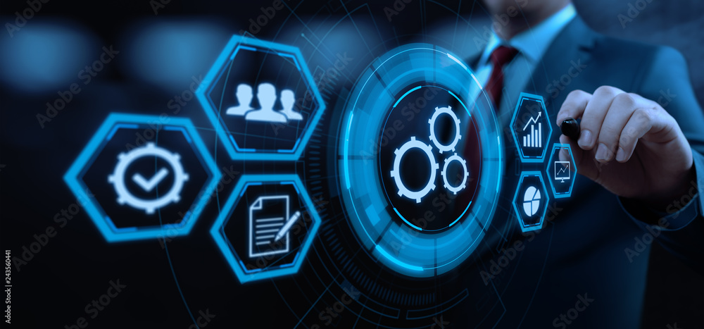 Poster automation software technology process system business concept