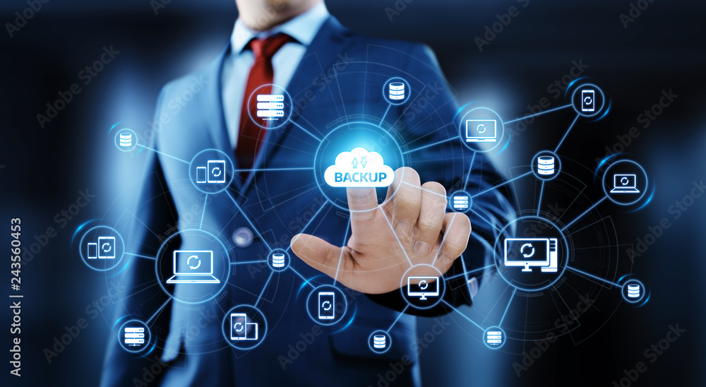 Poster backup storage data internet technology business concept