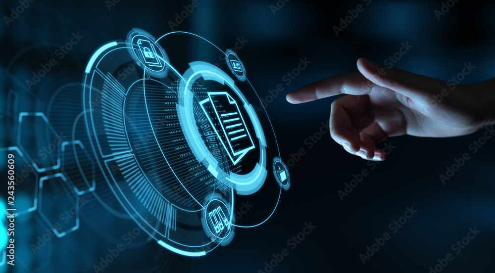Poster document management data system business internet technology concept