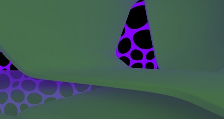 Abstract  white Futuristic Sci-Fi interior With Violet And Green Glowing Neon Tubes . 3D illustration and rendering.