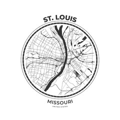 T-shirt map badge of St. Louis, Missouri