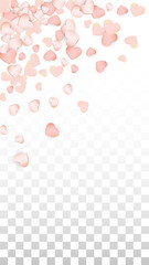 Love Hearts Confetti Falling Background. St. Valentine's Day pattern Romantic Scattered Hearts. Vector Illustration for Cards, Banners, Posters, Flyers for Wedding, Anniversary, Birthday Party, Sales.