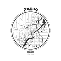 T-shirt map badge of Toledo, Ohio - obrazy, fototapety, plakaty