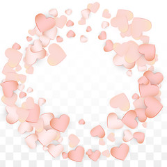 Love Hearts Confetti Falling Background. St. Valentine's Day pattern Romantic Scattered Hearts. Vector Illustration for Cards, Banners, Posters, Flyers for Wedding, Anniversary, Birthday Party, Sales.