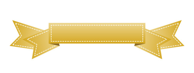 Embroidered gold ribbon isolated on white. Can be used for banner, award, sale, icon, logo, label etc. Vector illustration