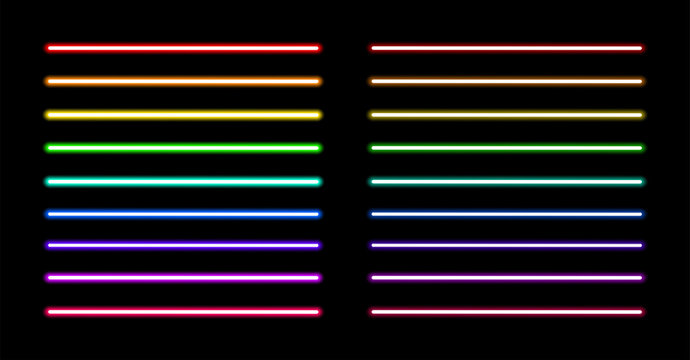 Realistic led neon tube light pack isolated on black background. Vector illustration