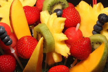Various fruits in a basket display presentation