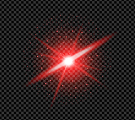 Realistic red sparkle effect isolated on transparent background. Firework, explosion, galaxy, fiery sparks concept. Vector illustration