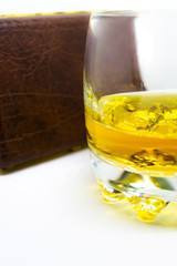 A beautiful glass of Irish wiskey an alcoholic beverage isolated on a white background